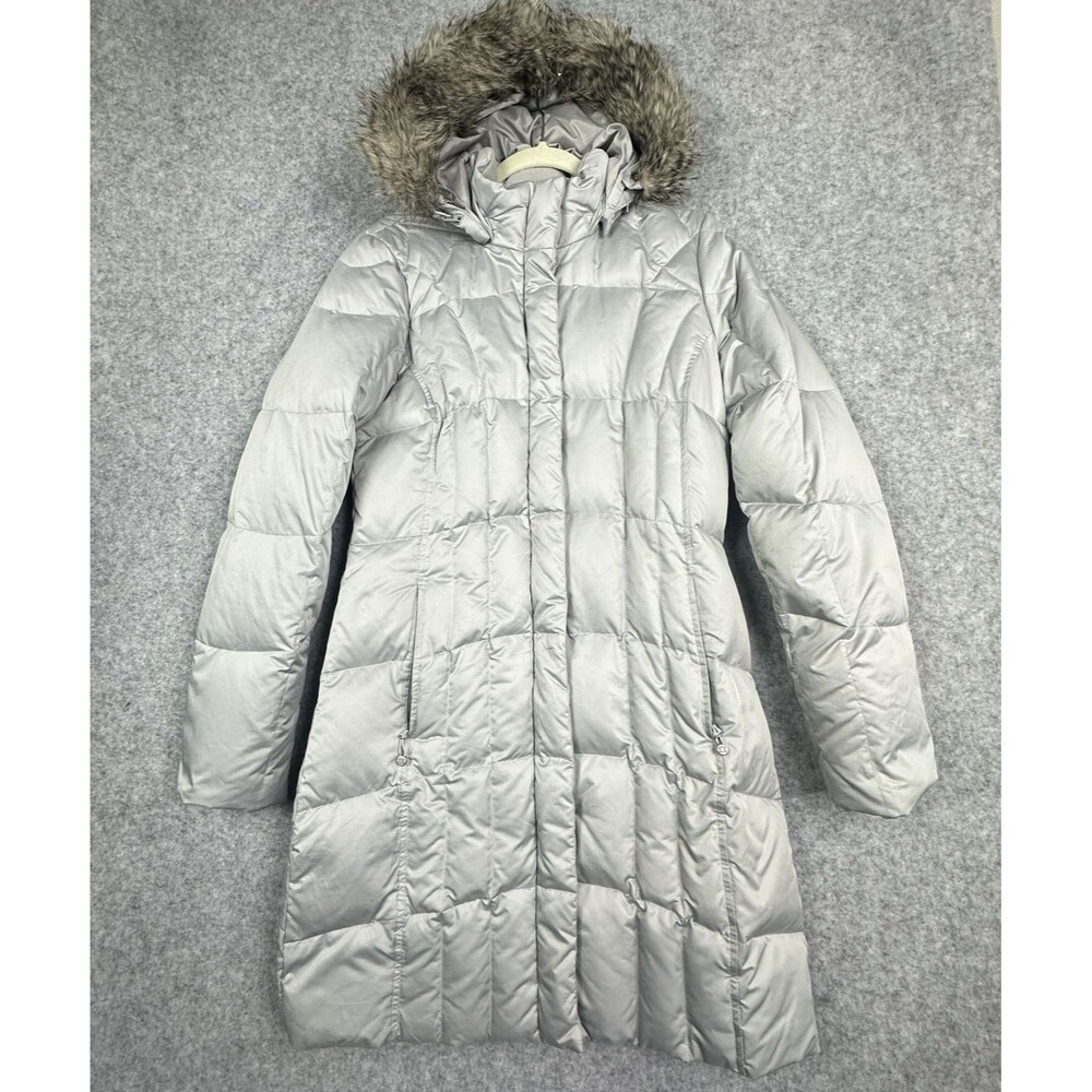 Eddie Bauer Goose Down Parka Jacket Womens MT Tall EB550 Faux Fur Snap Hood*